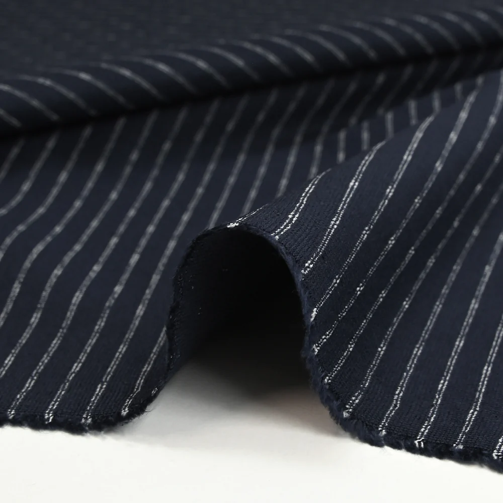Maille Milano polyviscose double rayure fond marine - Image 7