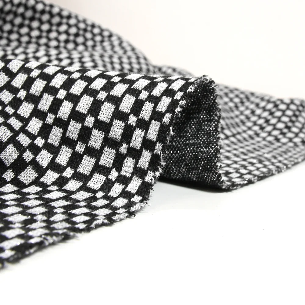 Maille Milano polyviscose Lurex damier déstructuré gris - Image 4