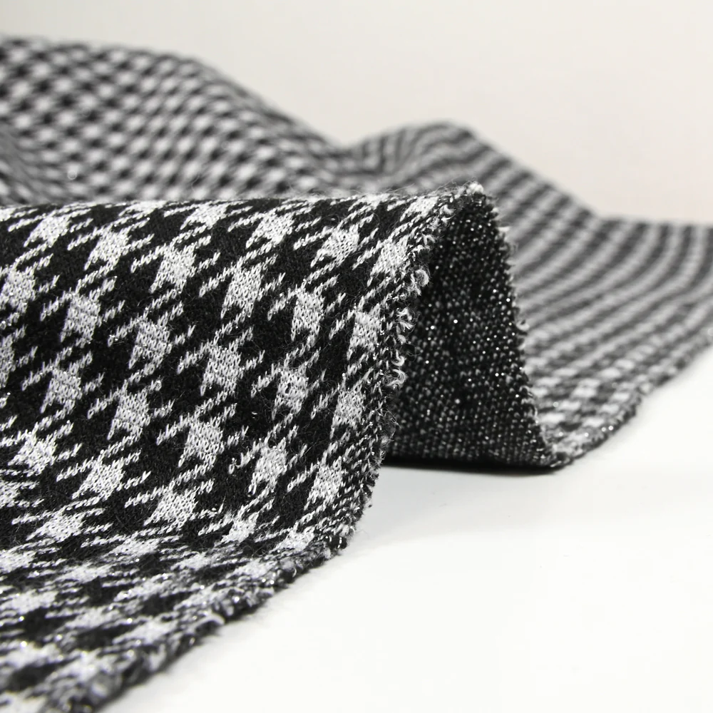Maille Milano polyviscose Lurex pied de poule gris - Image 5