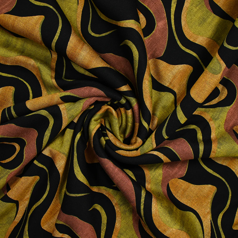 Maille Milano polyviscose mille vagues ocre et vert fond noir - Image 2