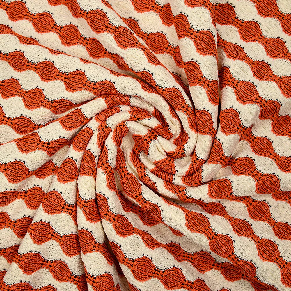 Maille polyester fantaisie écru et orange - Image 2