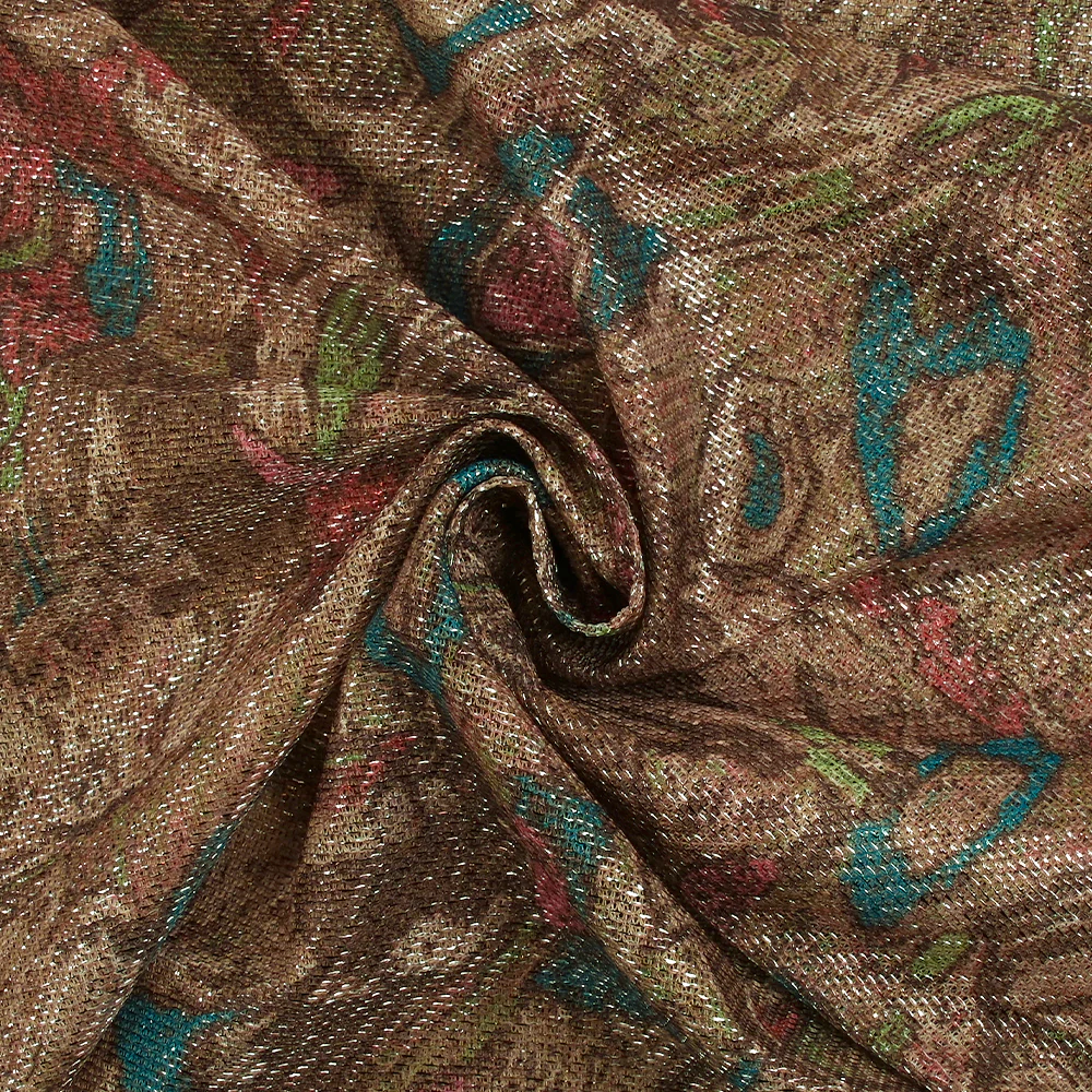 Maille polyester lamée éclat d'antan turquoise et rose fond beige - Image 2