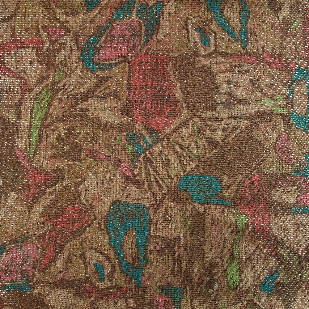 Maille polyester lamée éclat d'antan turquoise et rose fond beige - Image 4