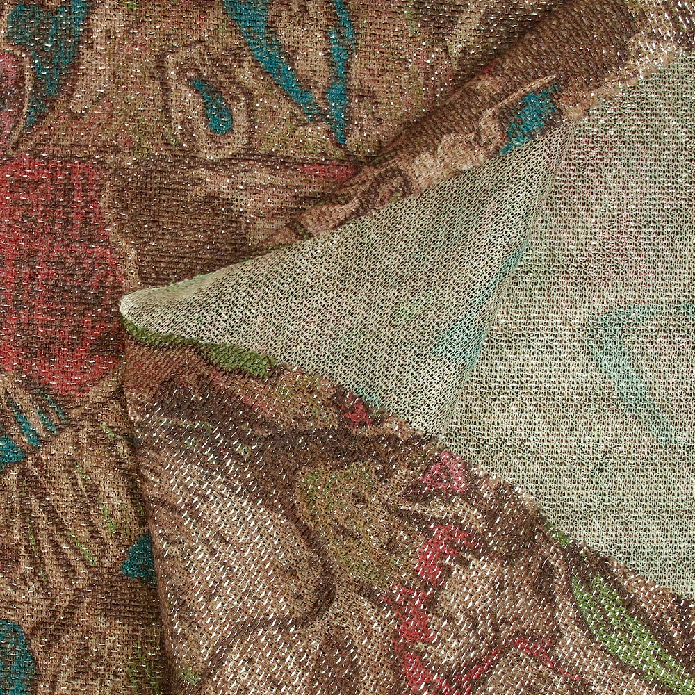 Maille polyester lamée éclat d'antan turquoise et rose fond beige - Image 5
