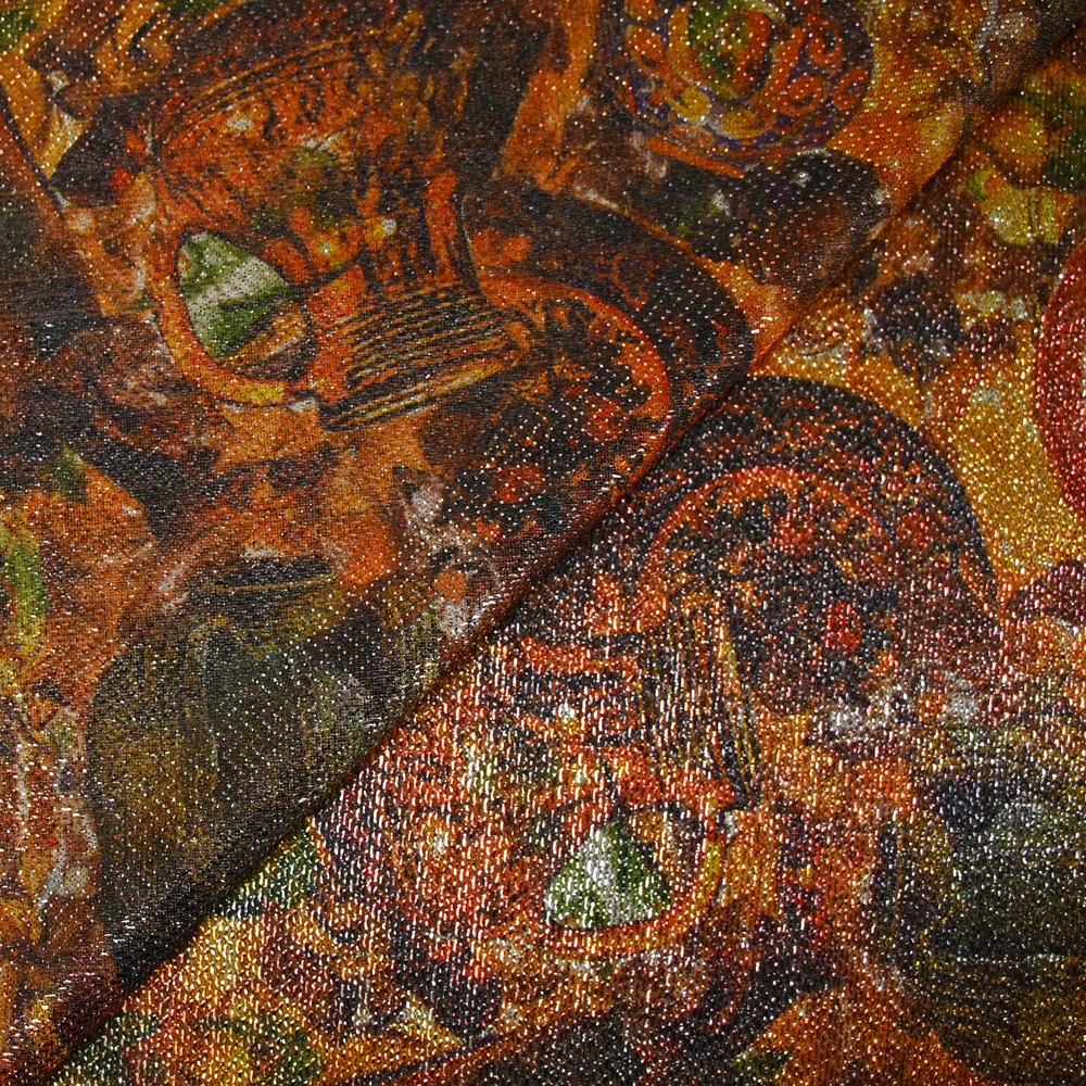 Maille polyester lamée nature morte doré et orange
