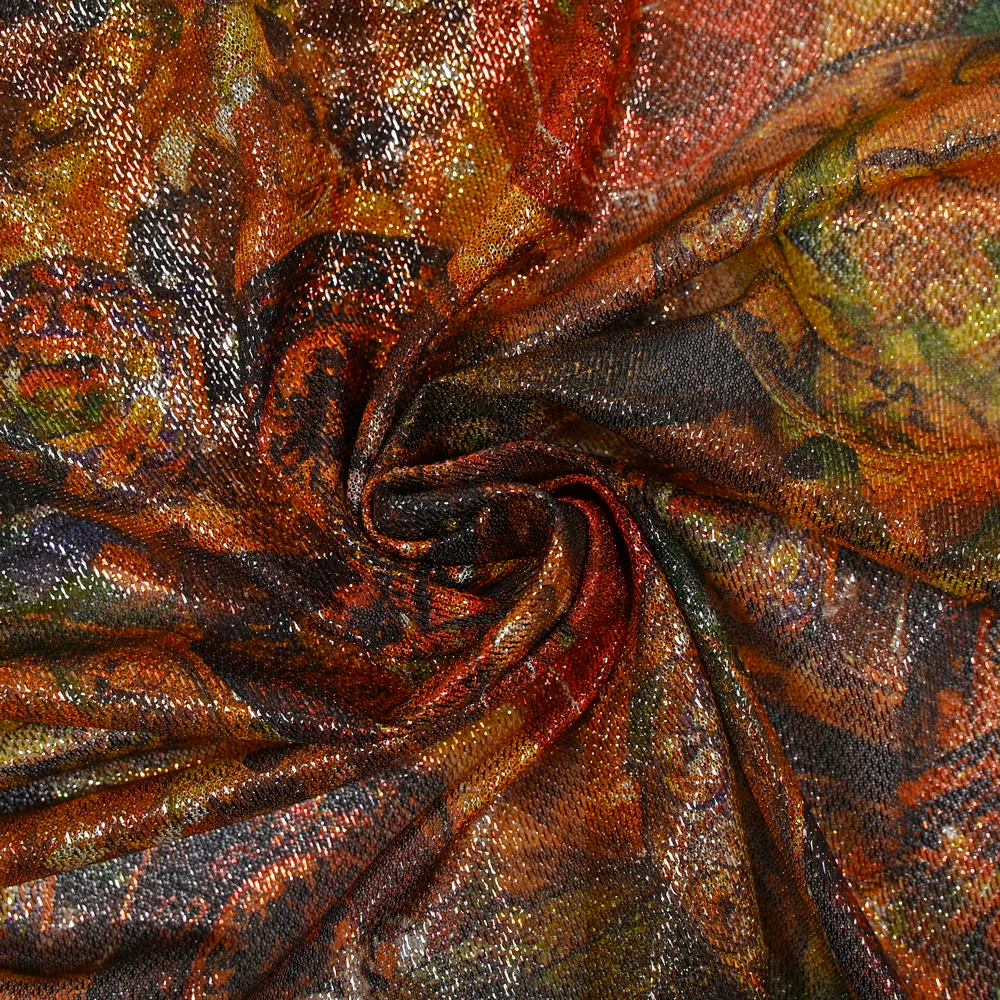 Maille polyester lamée nature morte doré et orange - Image 2