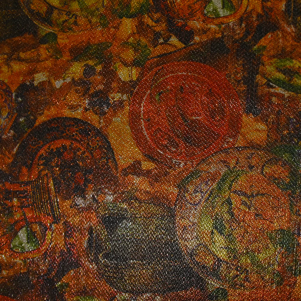 Maille polyester lamée nature morte doré et orange - Image 3
