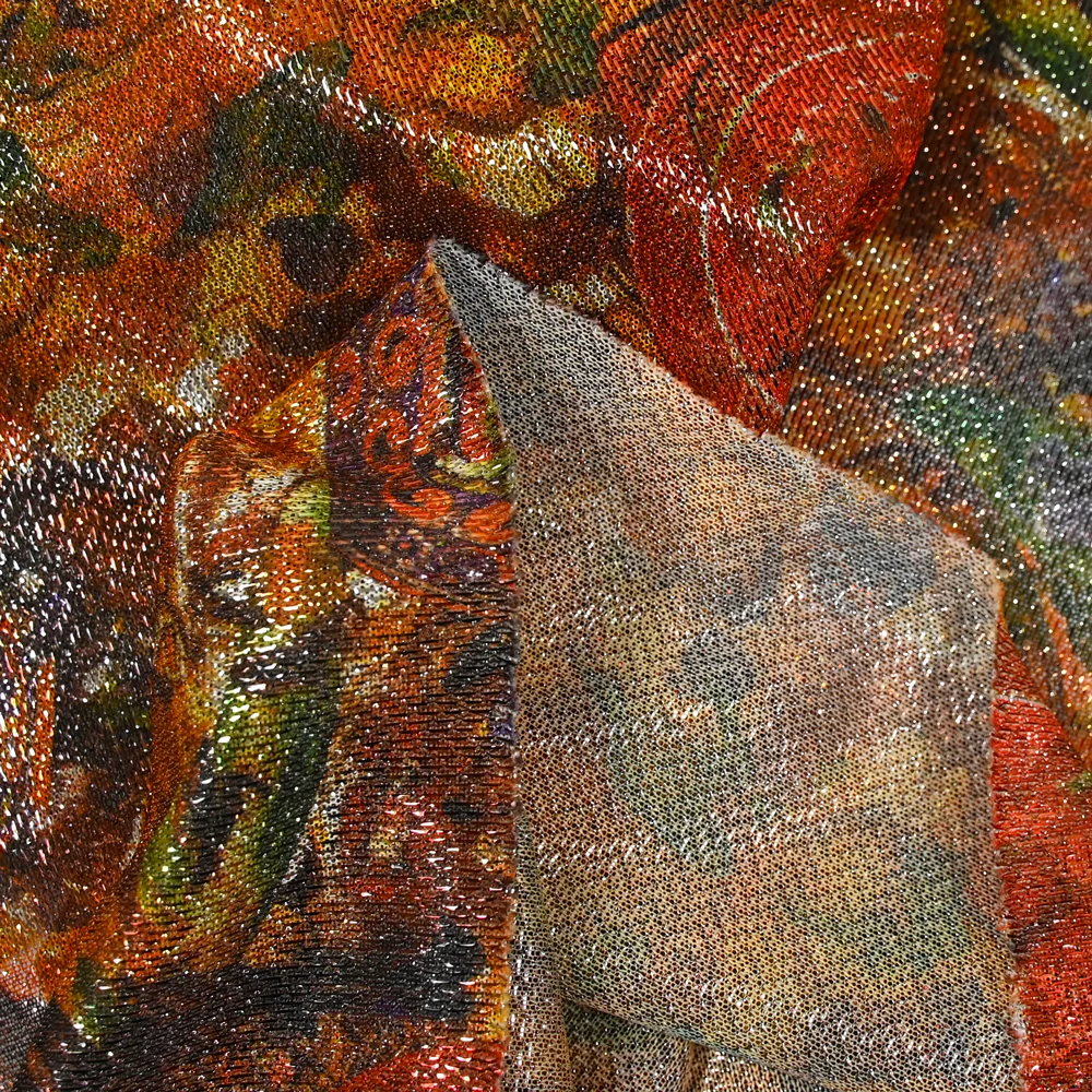 Maille polyester lamée nature morte doré et orange - Image 4