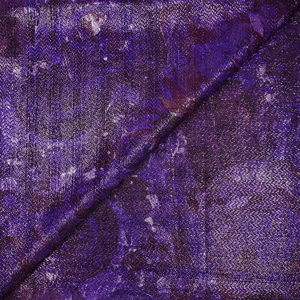 Maille polyester lamée psychédélique fond violet