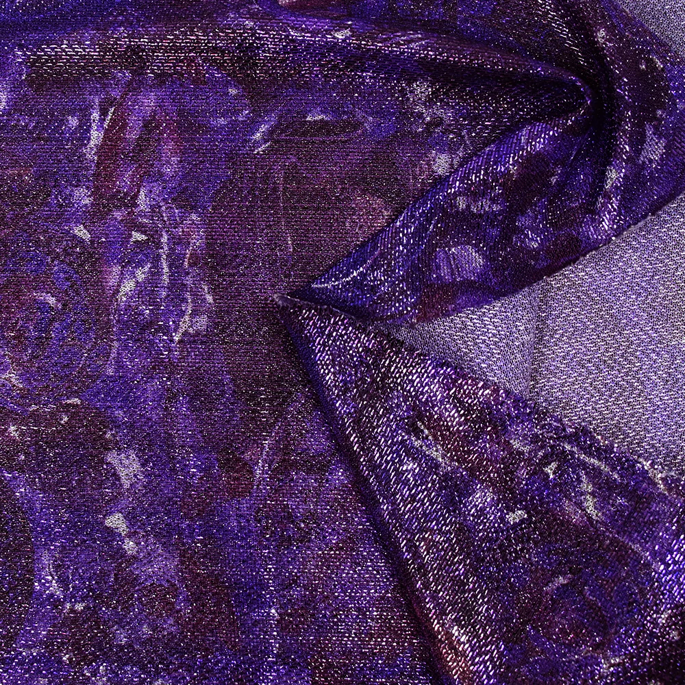 Maille polyester lamée psychédélique fond violet - Image 4
