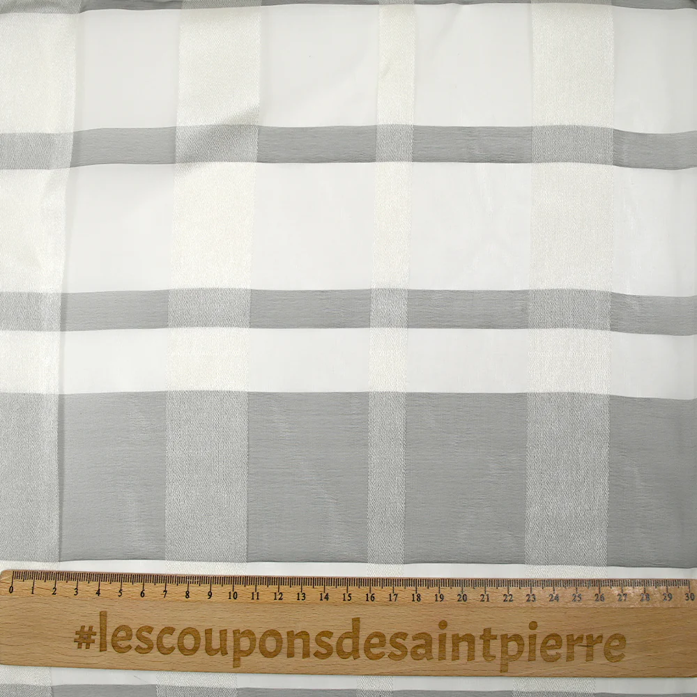 Mousseline 100% soie à carreaux gris et écru - Image 3