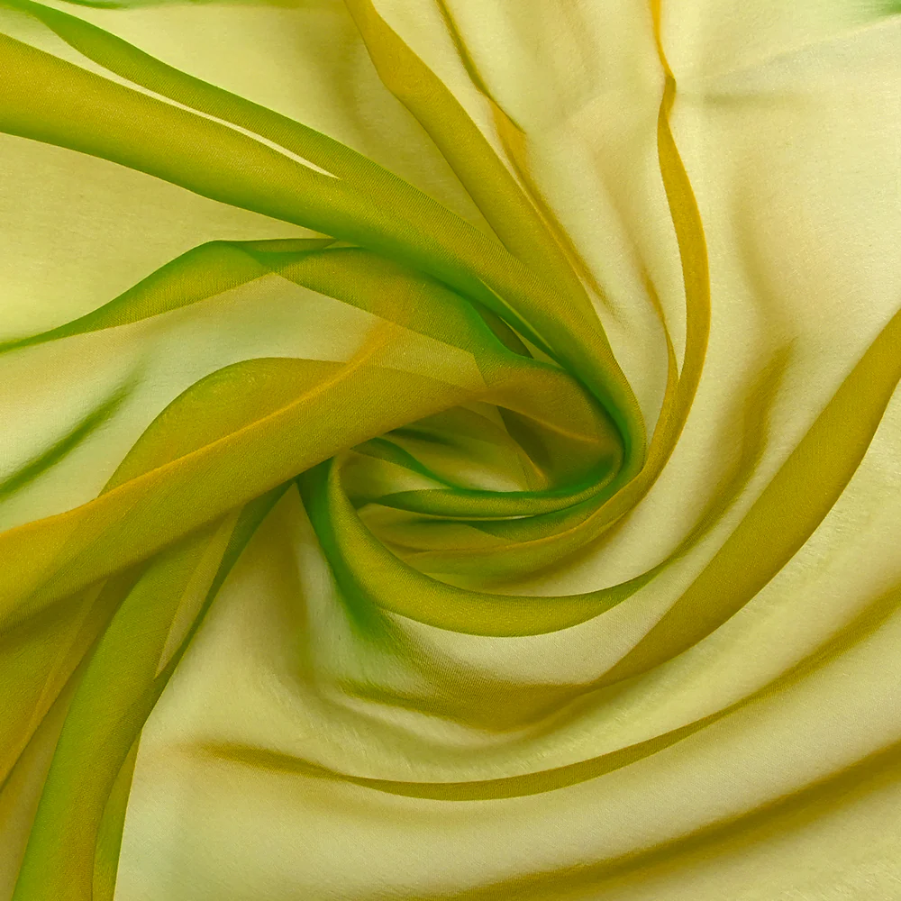 Mousseline 100% soie unie jaune olive changeant vert - Image 2