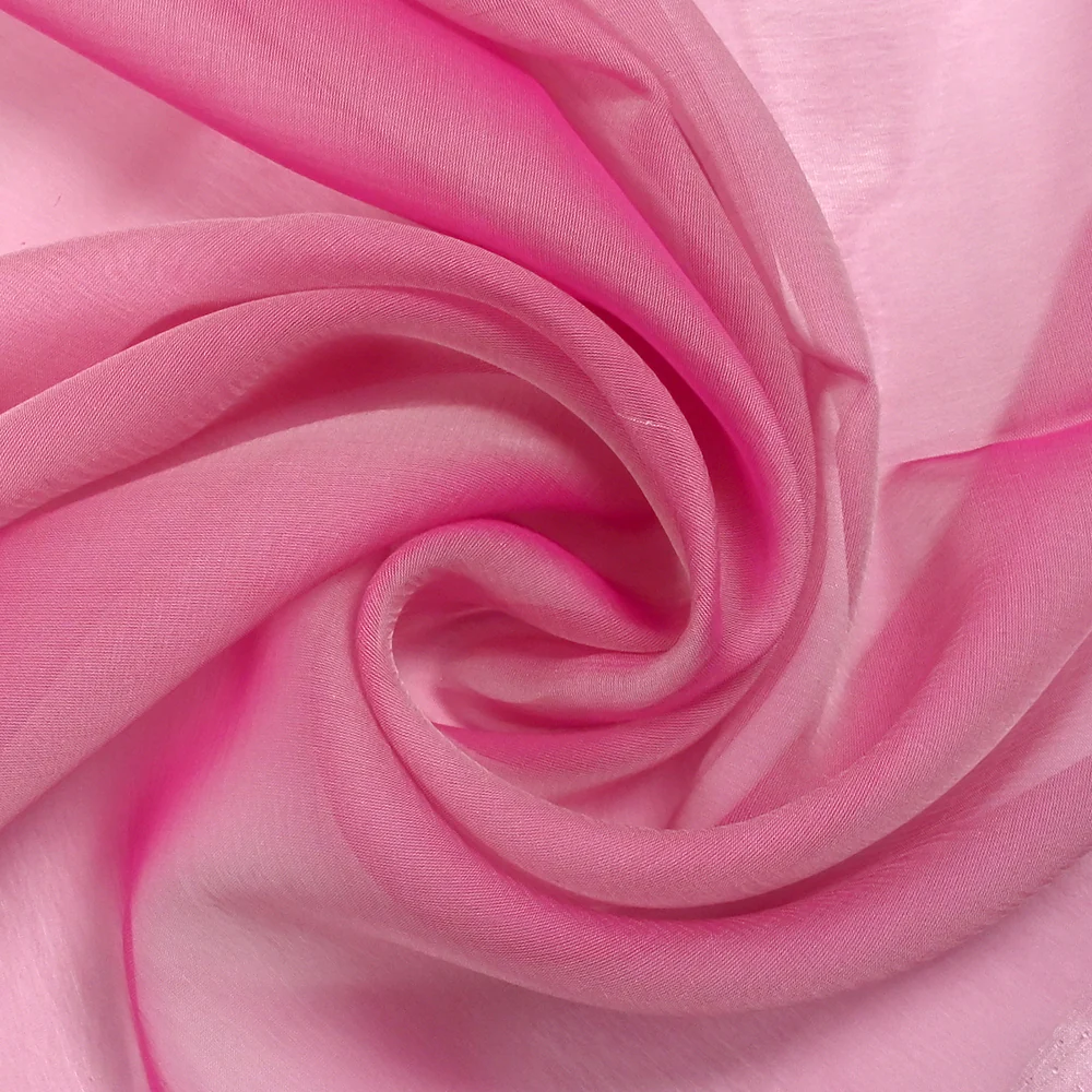 Mousseline 100% soie unie rose clair changeant fuchsia - Image 2