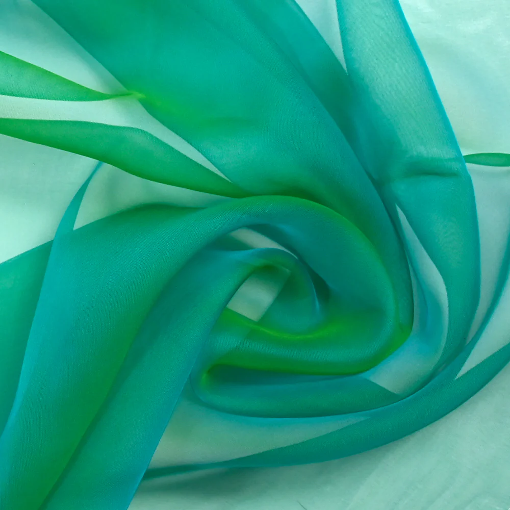 Mousseline 100% soie unie turquoise changeant vert - Image 2
