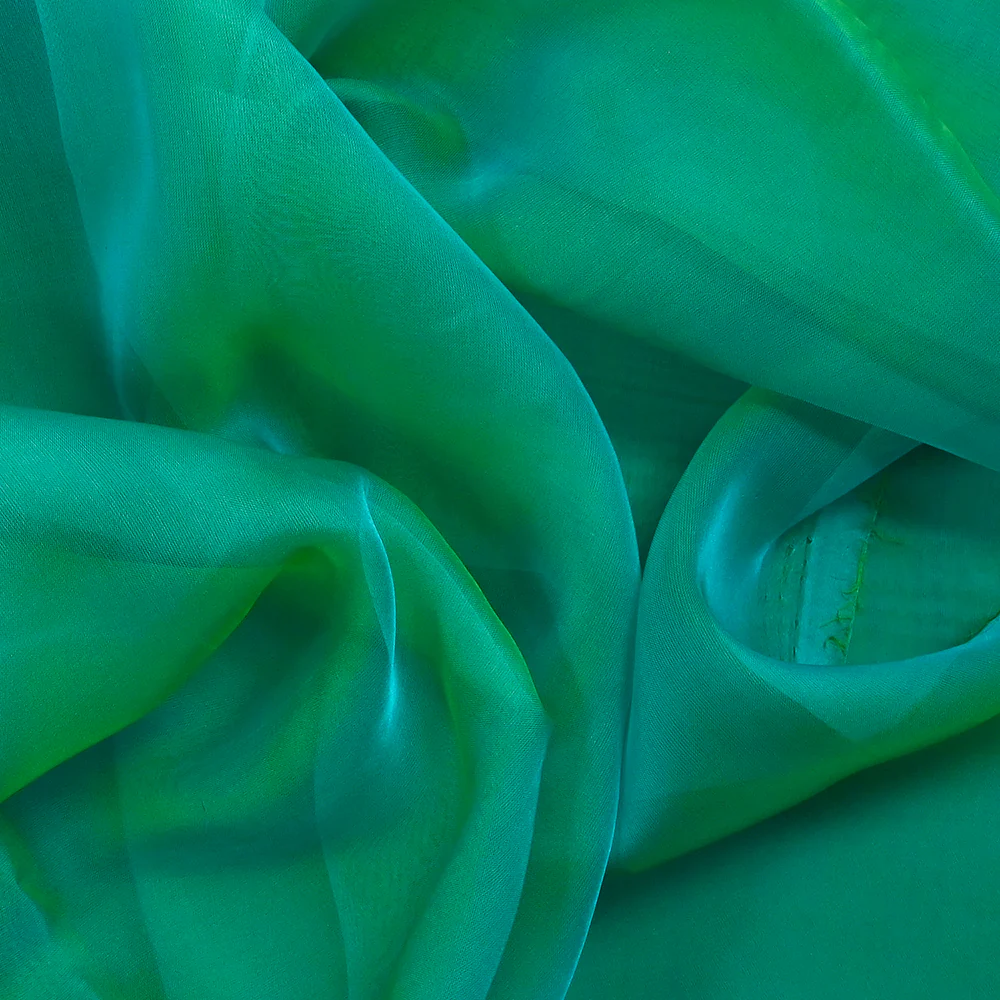 Mousseline 100% soie unie turquoise changeant vert - Image 3