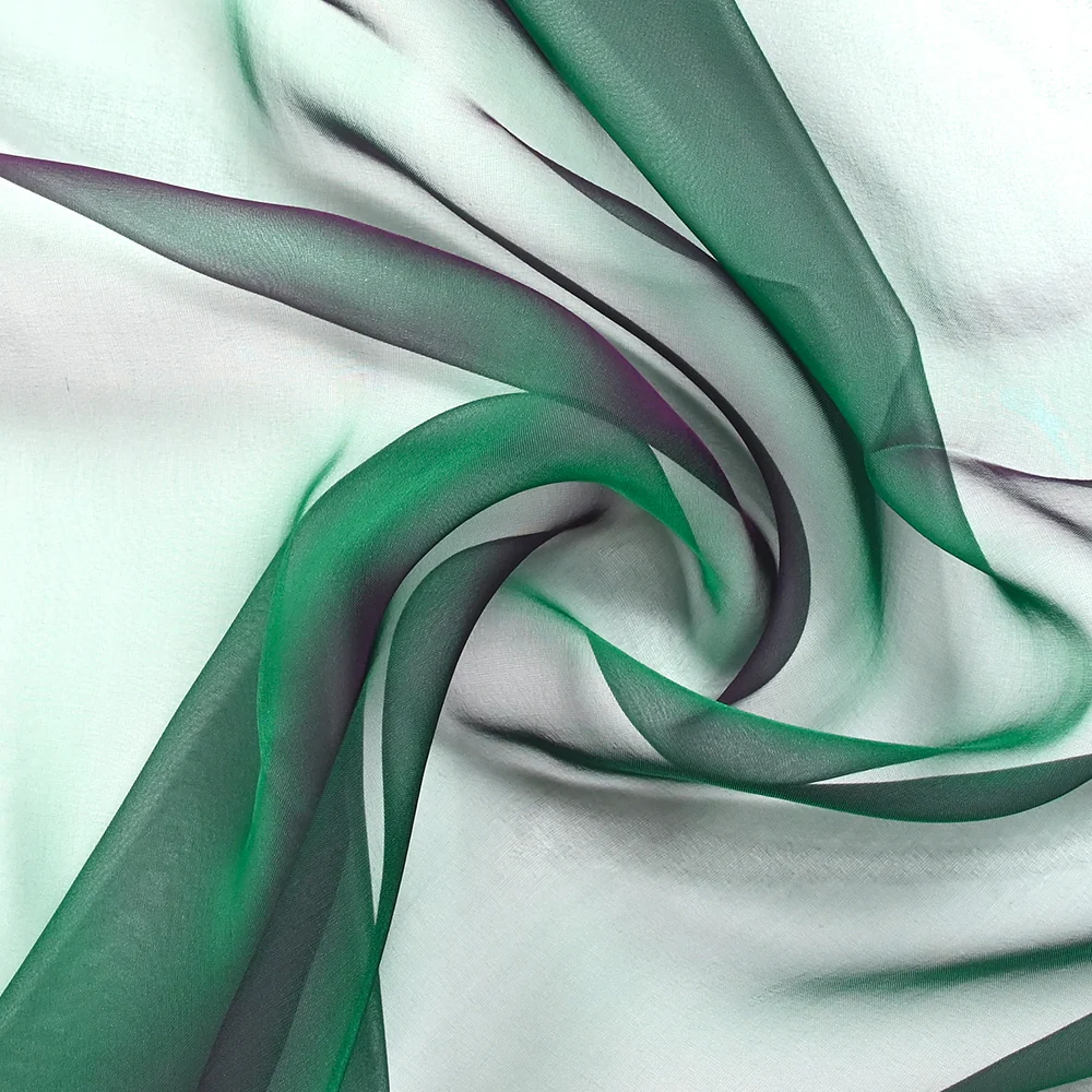 Mousseline 100% soie unie vert émeraude changeant prune - Image 2