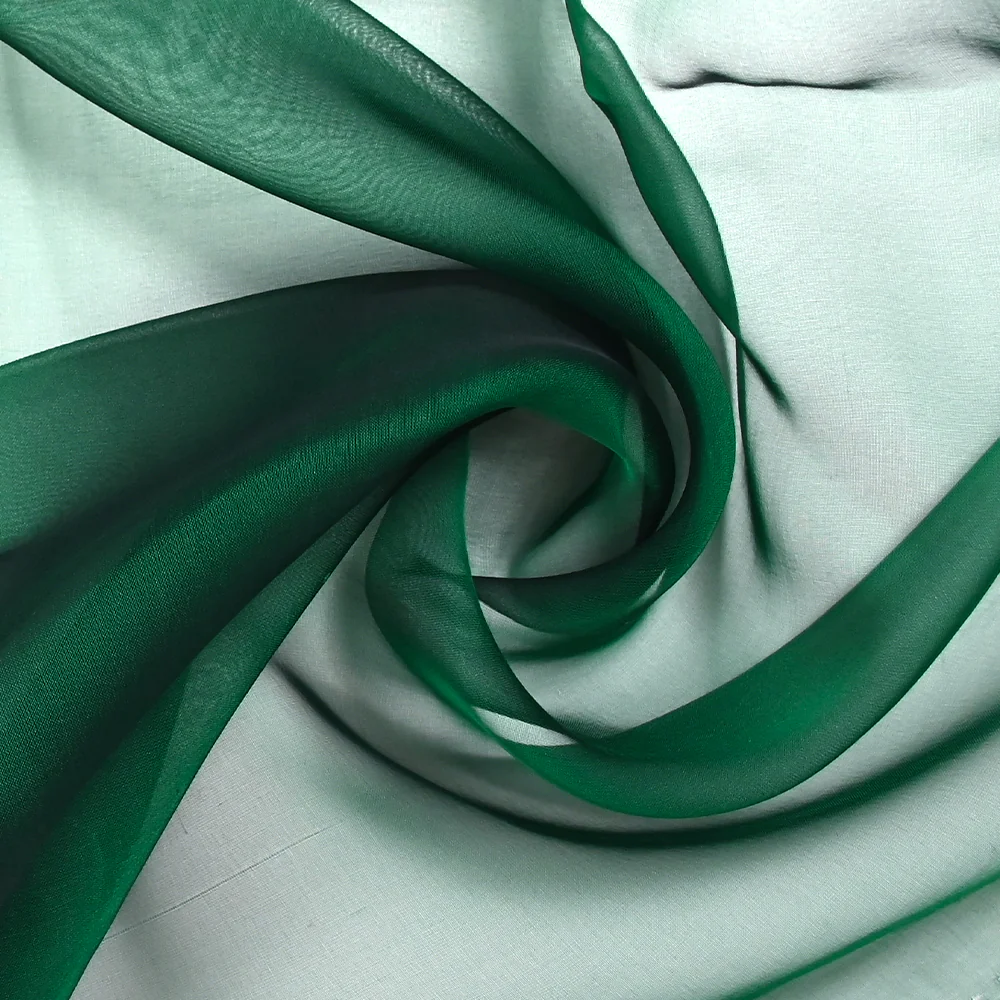 Mousseline 100% soie unie vert foncé changeant noir - Image 2