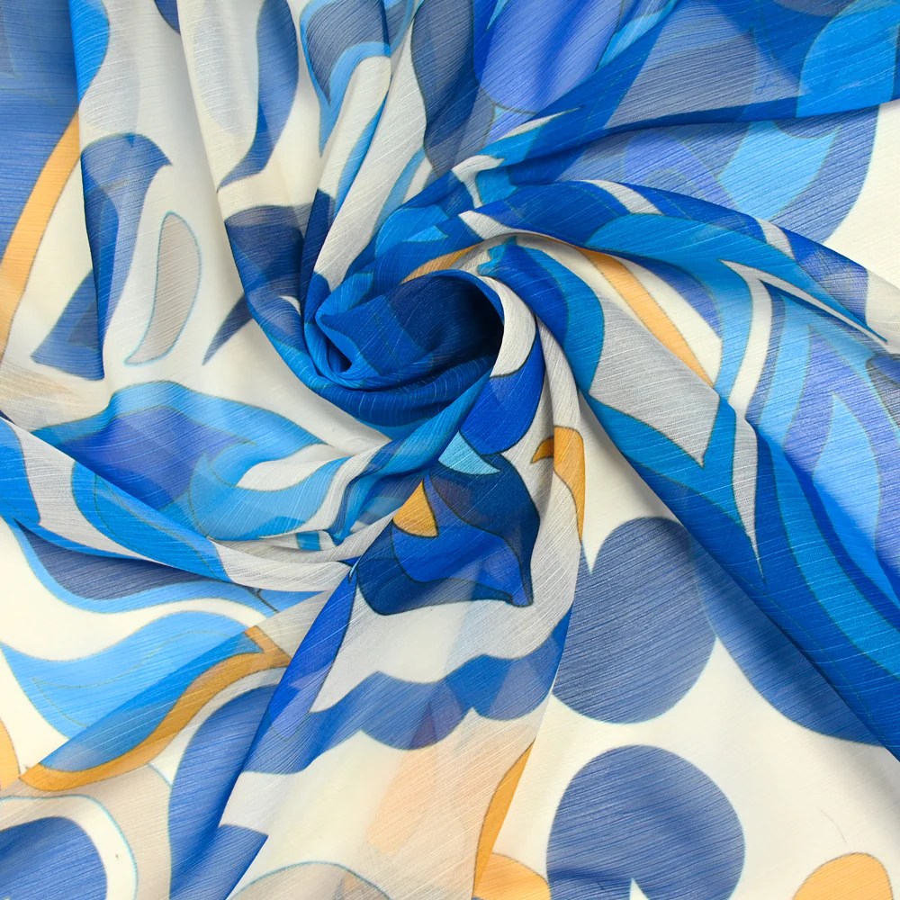Mousseline crinkle imprimée flamme et fleur bleu - Image 2