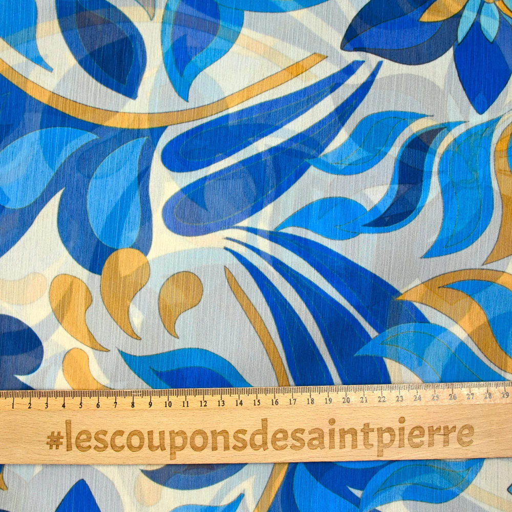Mousseline crinkle imprimée flamme et fleur bleu - Image 3