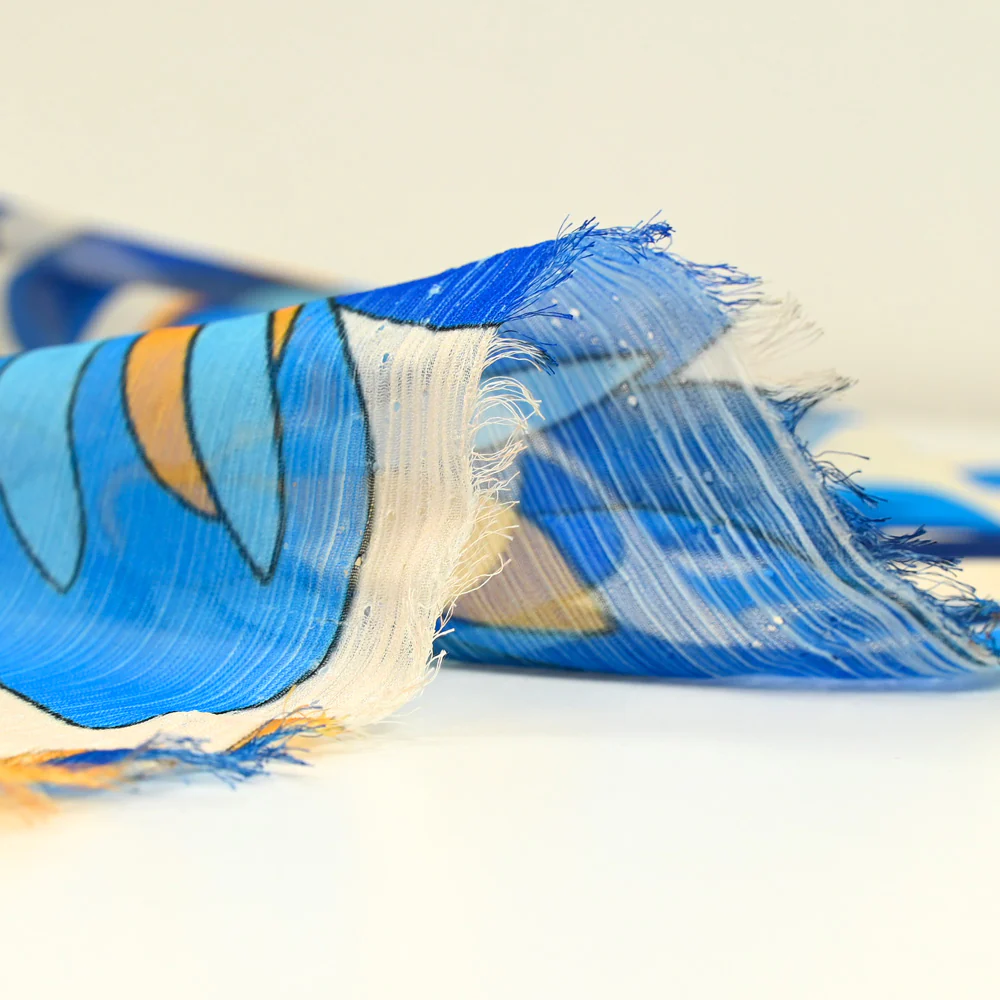 Mousseline crinkle imprimée flamme et fleur bleu - Image 4
