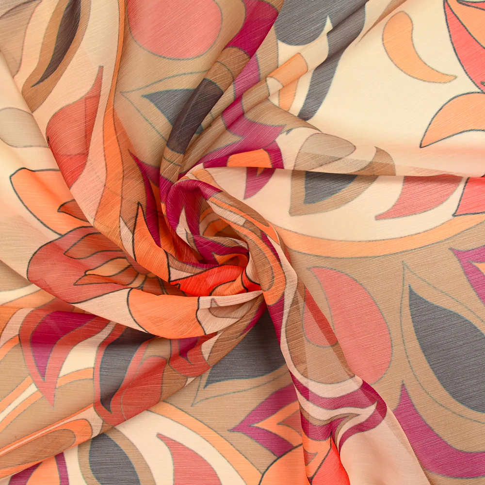 Mousseline crinkle imprimée flamme et fleur orange - Image 2