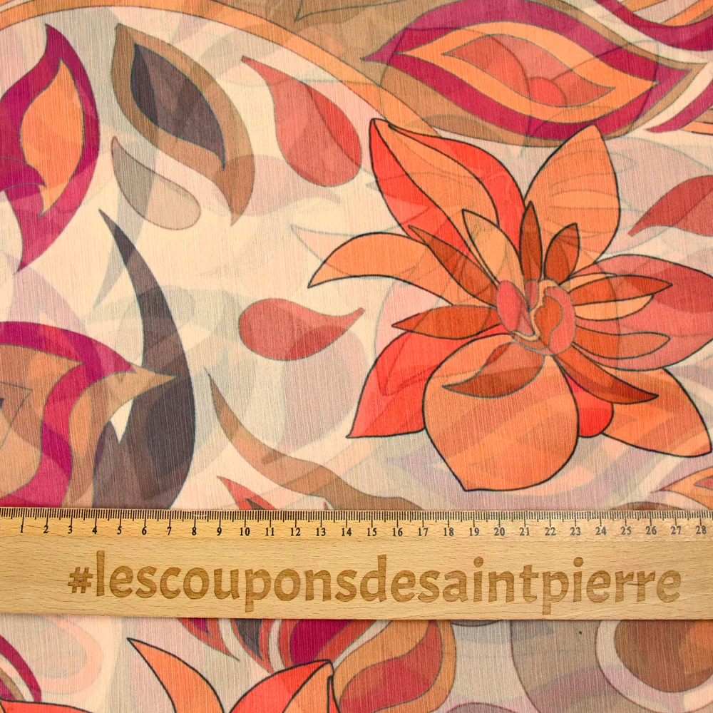 Mousseline crinkle imprimée flamme et fleur orange - Image 3