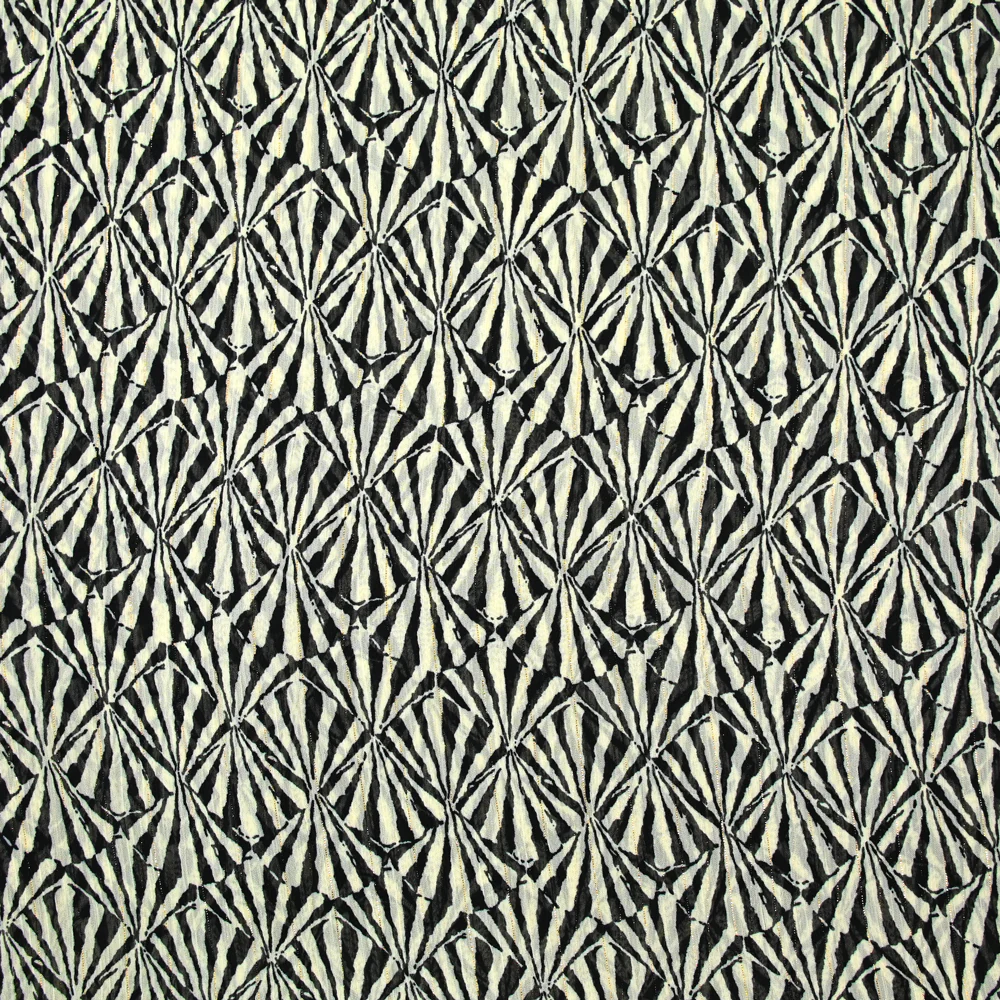 Mousseline crinkle imprimée irisée cerf-volant noir et écru