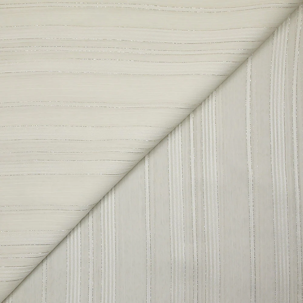 Mousseline crinkle rayure blanche et argent fond blanc
