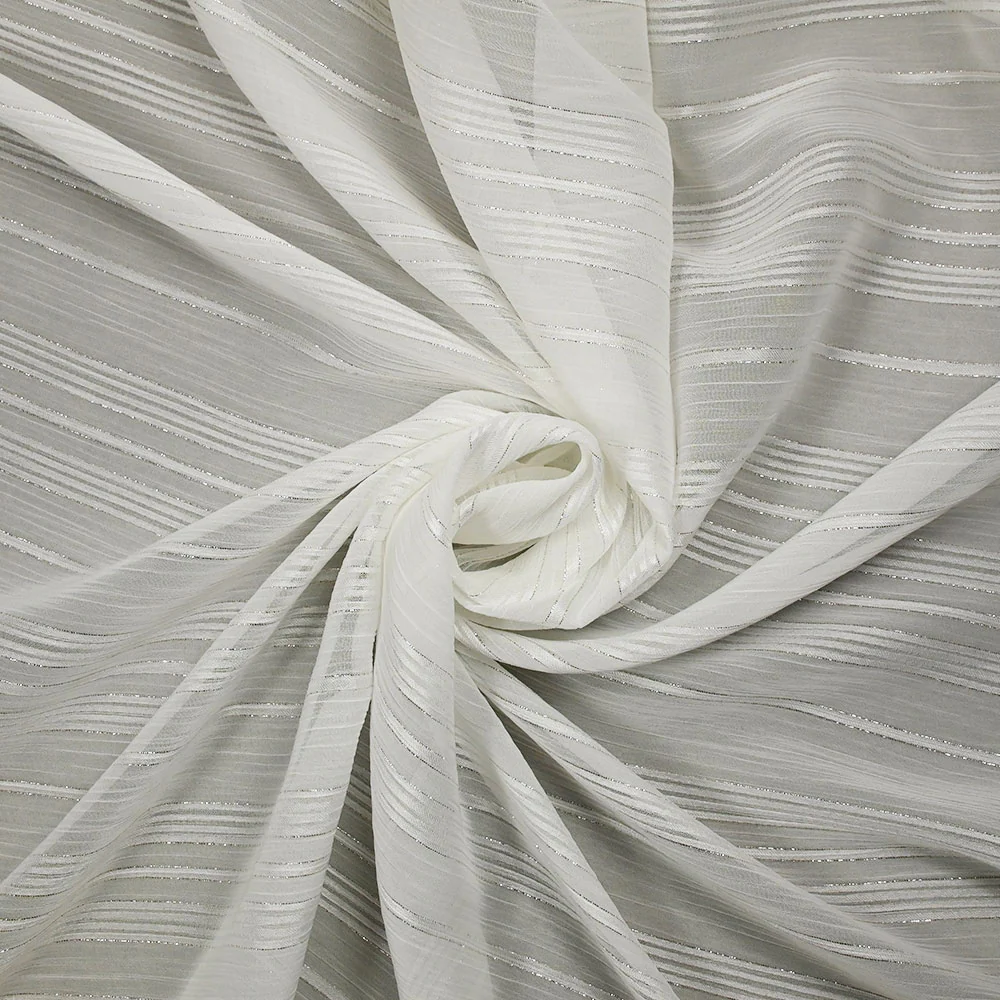 Mousseline crinkle rayure blanche et argent fond blanc - Image 2