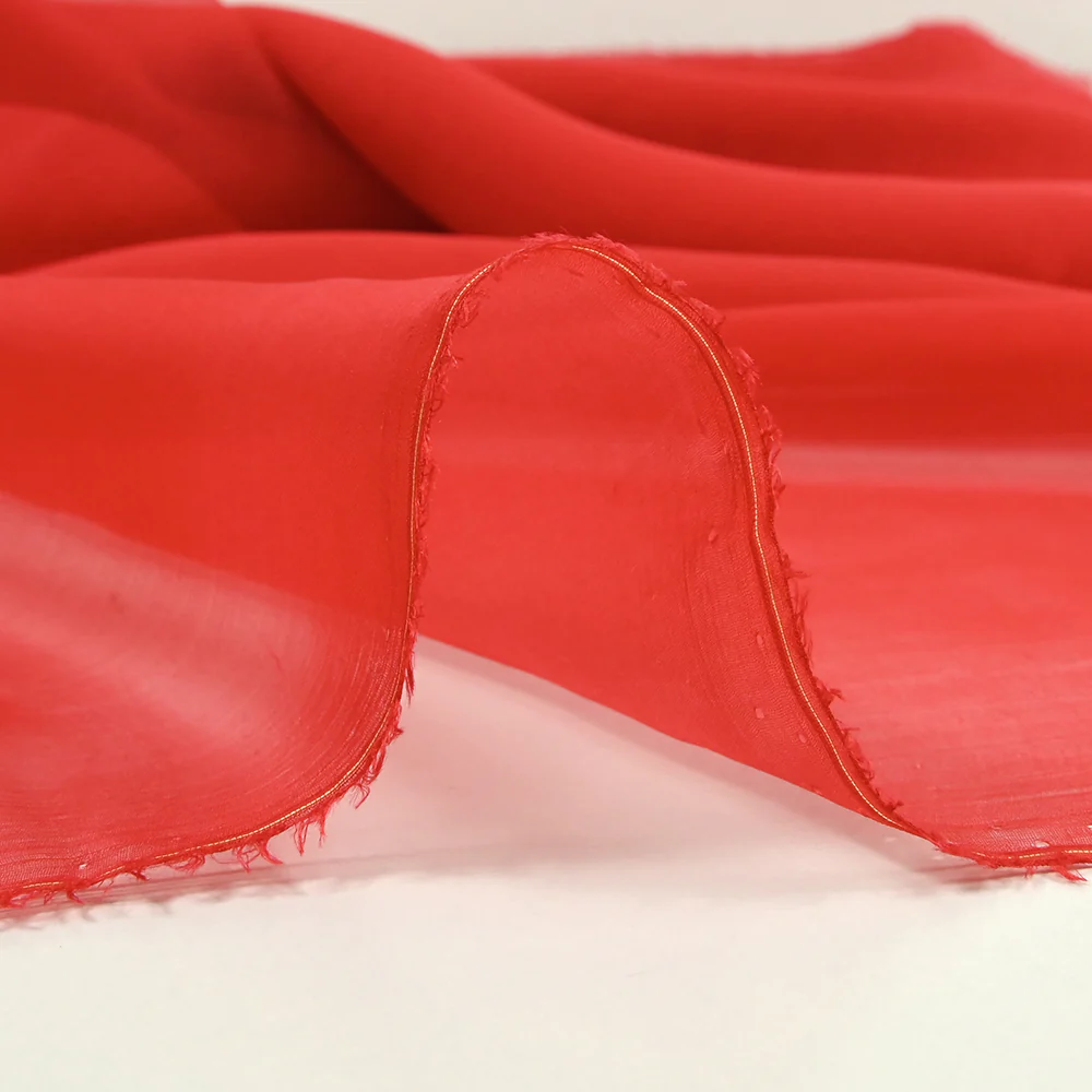 Mousseline de 100% soie rouge - Image 4
