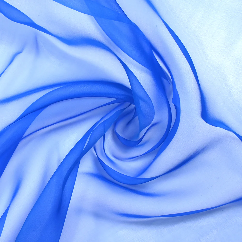 Mousseline de 100% soie unie bleu azur - Image 2
