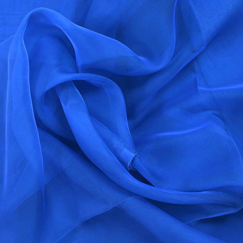 Mousseline de 100% soie unie bleu azur - Image 3