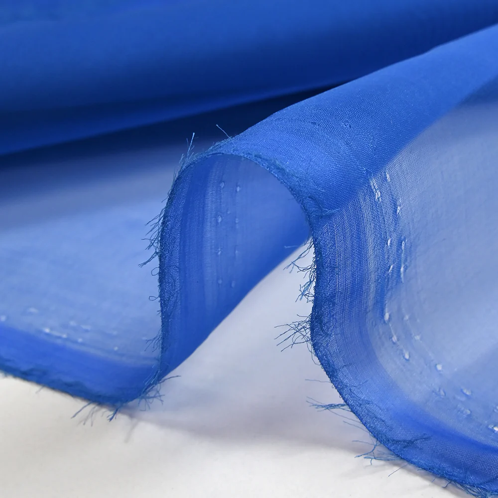Mousseline de 100% soie unie bleu azur - Image 5