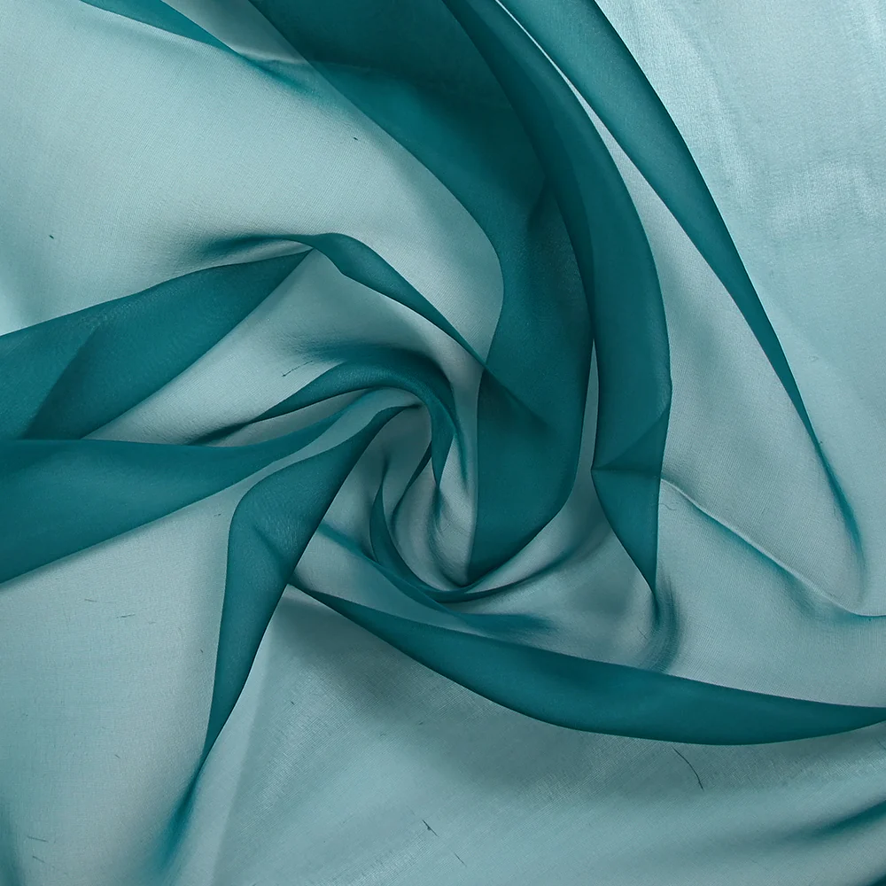 Mousseline de 100% soie unie bleu canard - Image 2