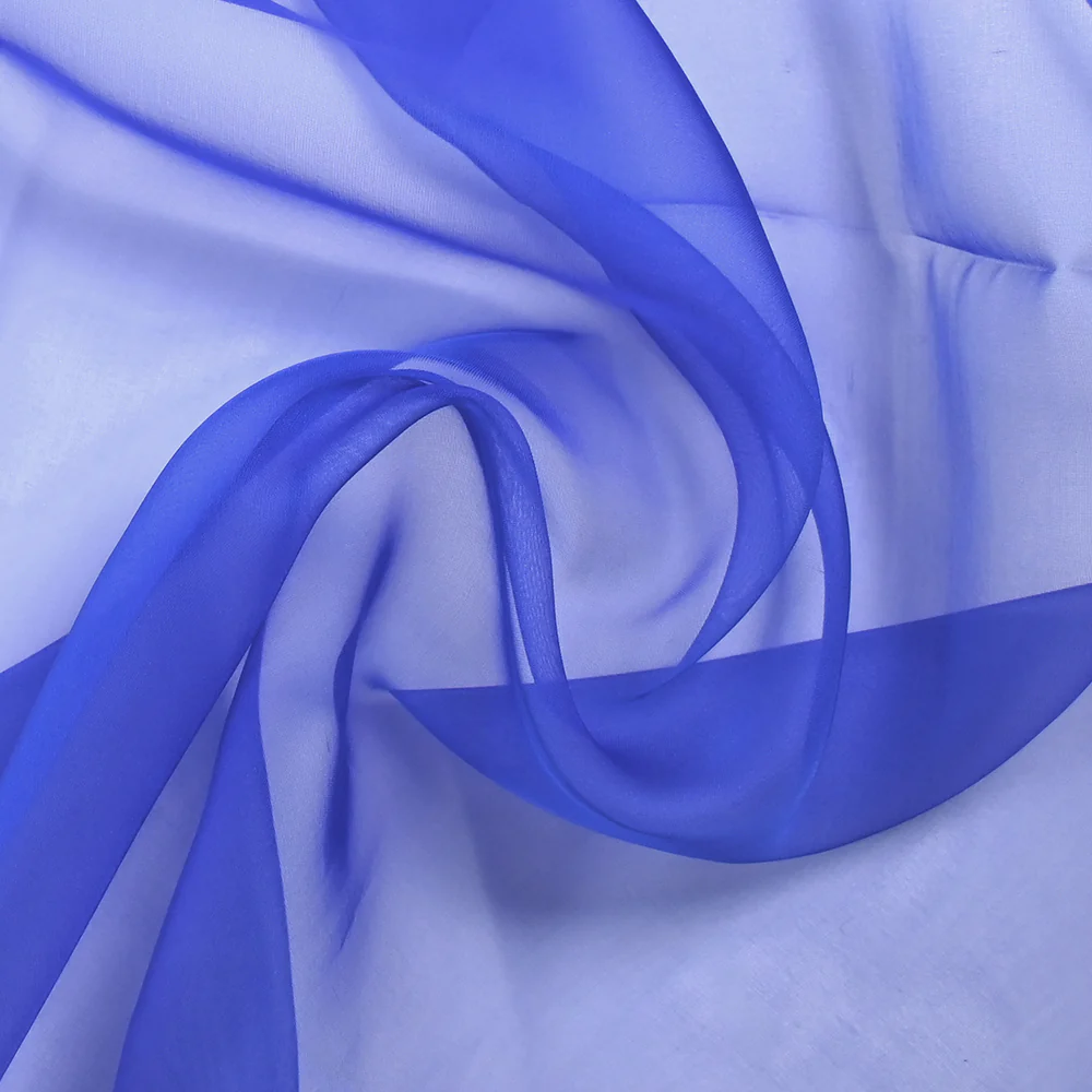 Mousseline de 100% soie unie bleu électrique - Image 2