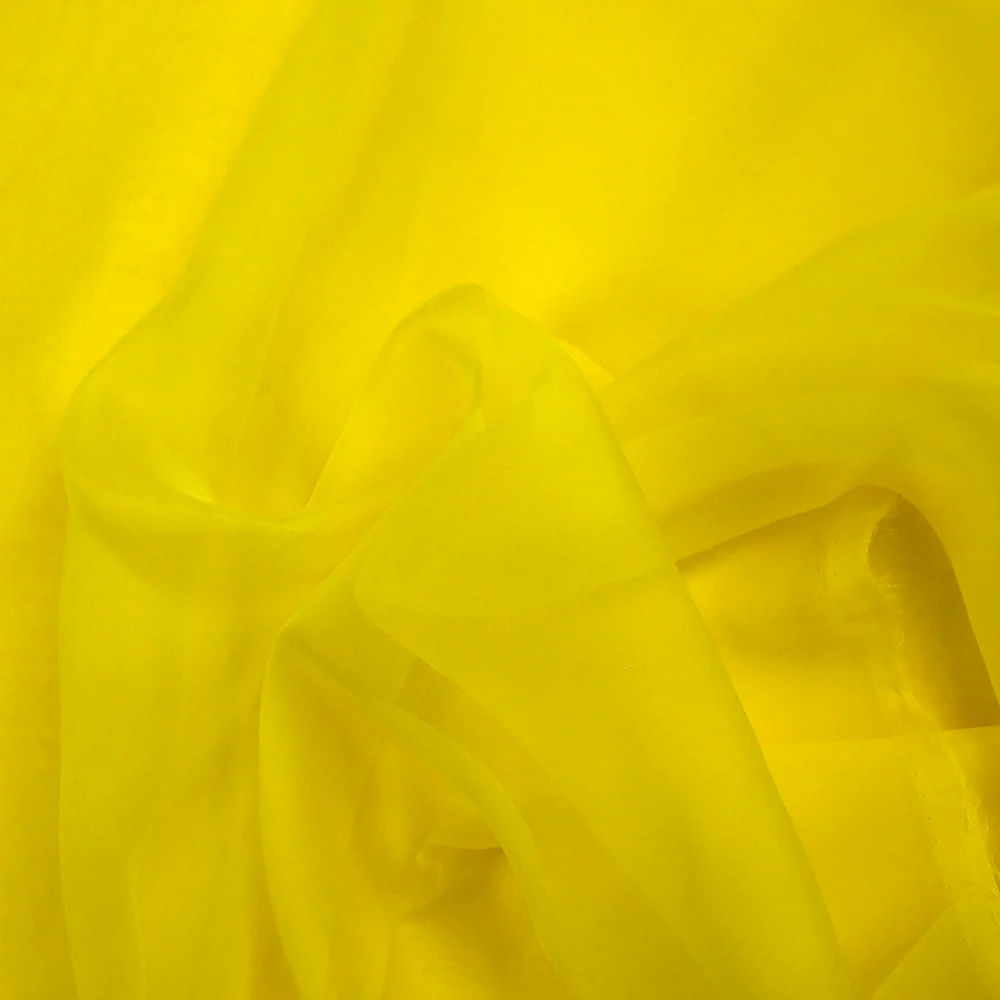 Mousseline de 100% soie unie jaune fluo - Image 3