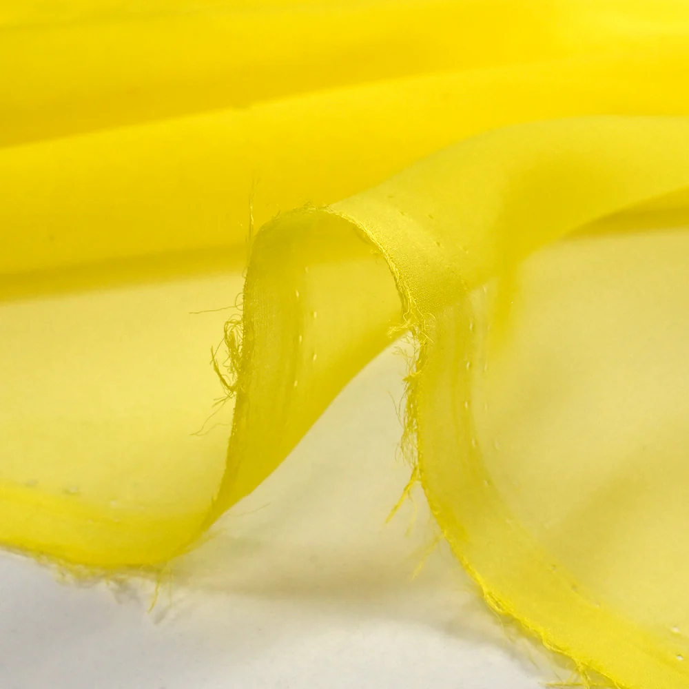 Mousseline de 100% soie unie jaune fluo - Image 5