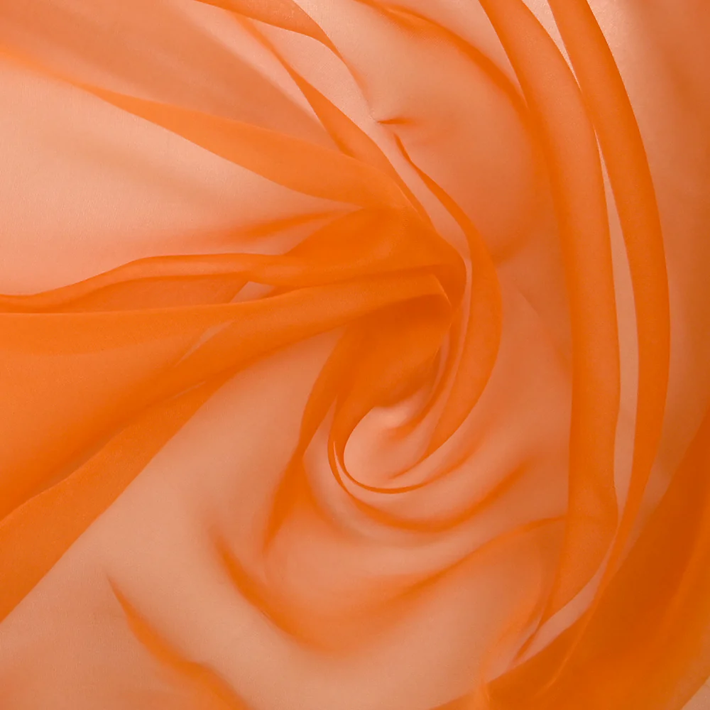 Mousseline de 100% soie unie mandarine - Image 2