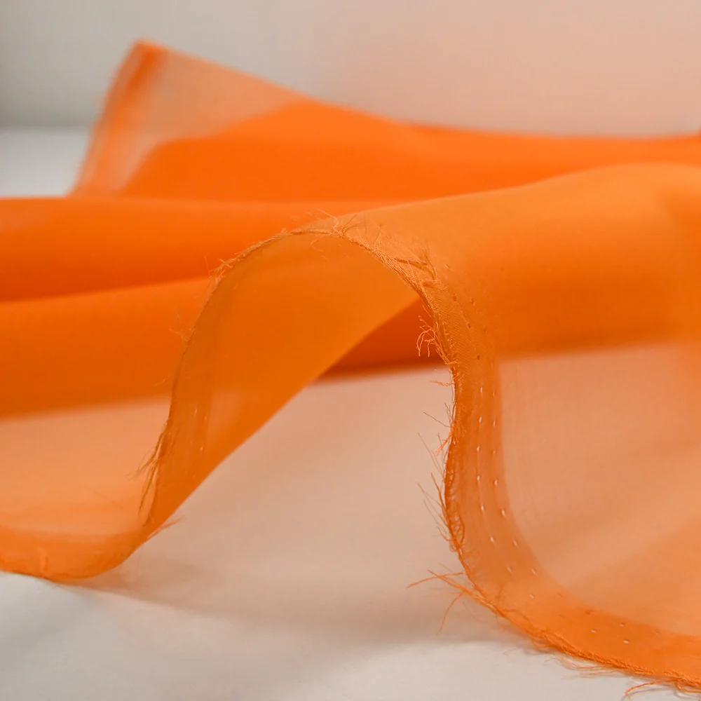Mousseline de 100% soie unie mandarine - Image 5