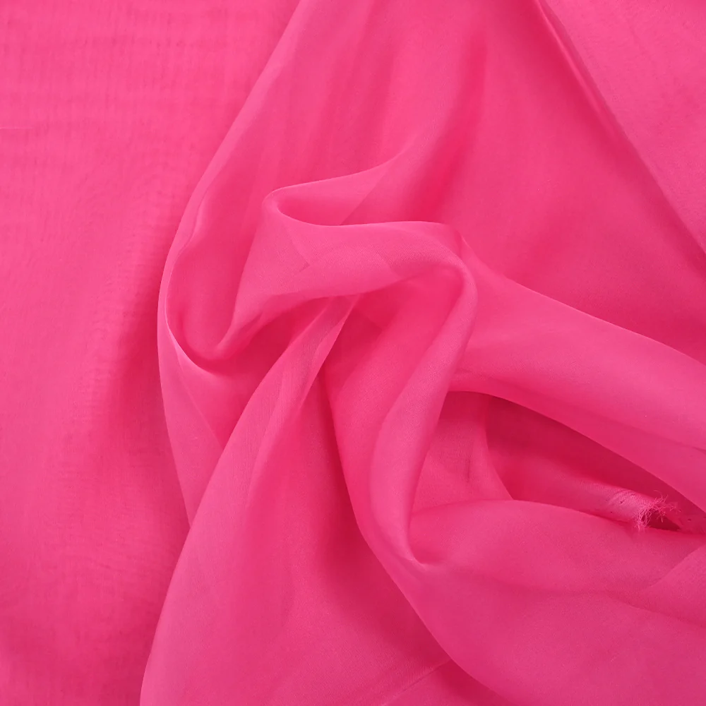 Mousseline de 100% soie unie rose - Image 3