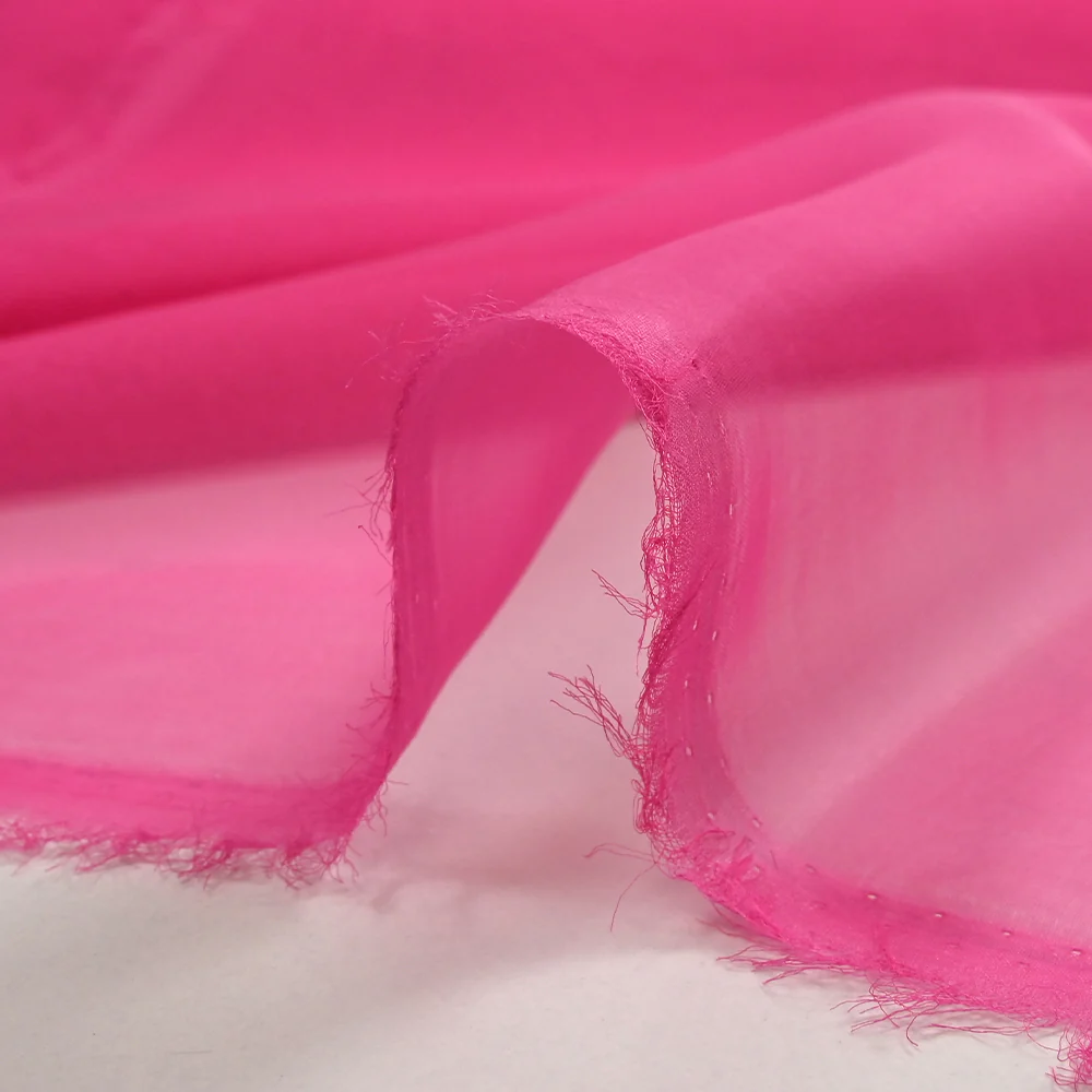 Mousseline de 100% soie unie rose - Image 5