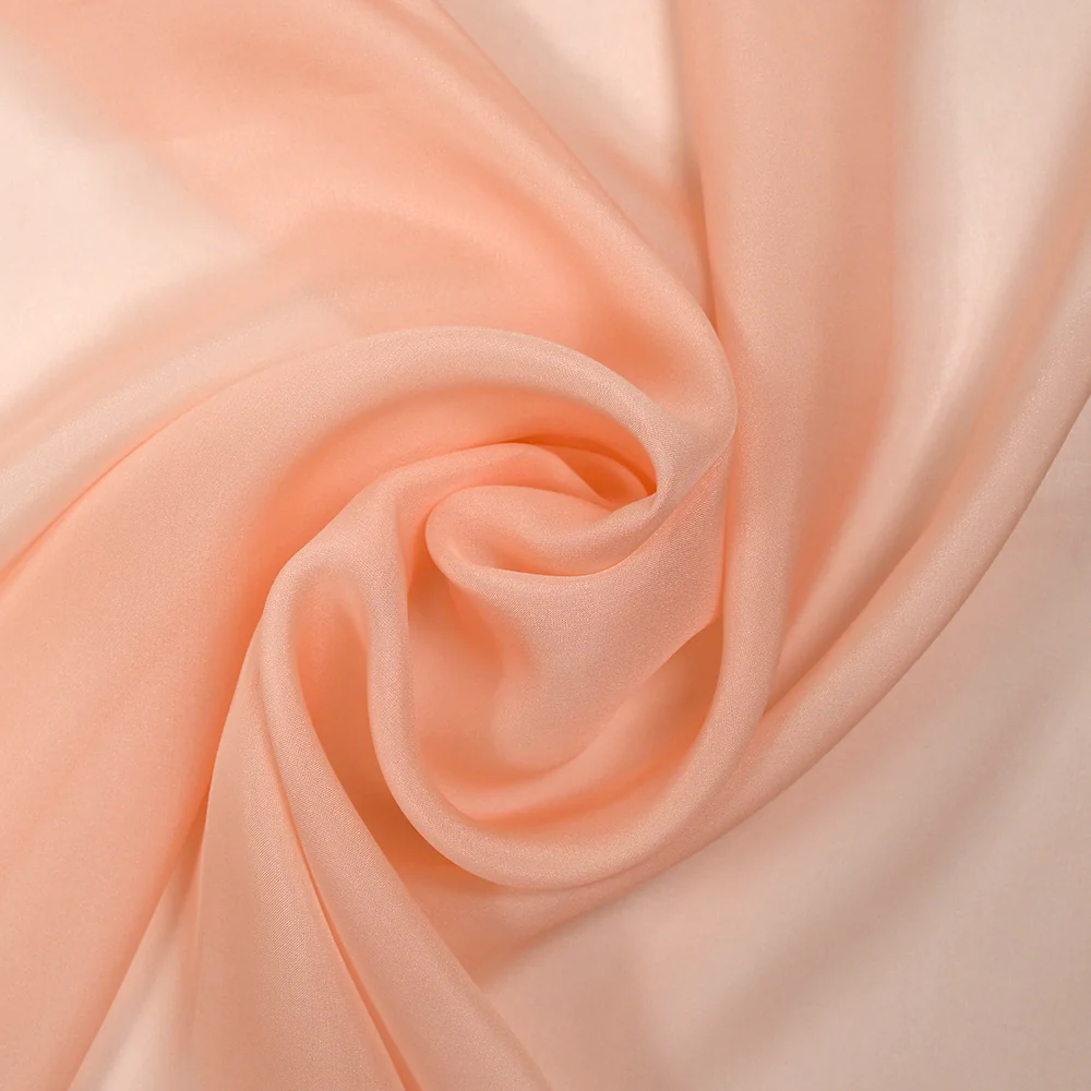 Mousseline de 100% soie unie rose pêche - Image 2