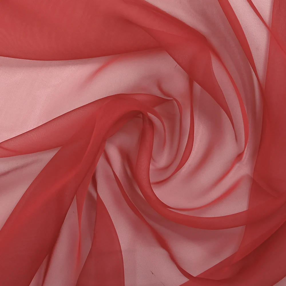 Mousseline de 100% soie unie rouge brique - Image 2