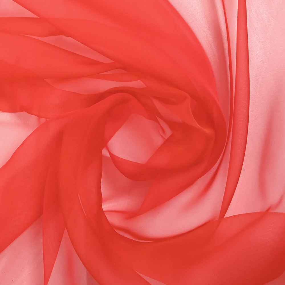 Mousseline de 100% soie unie rouge corail - Image 2