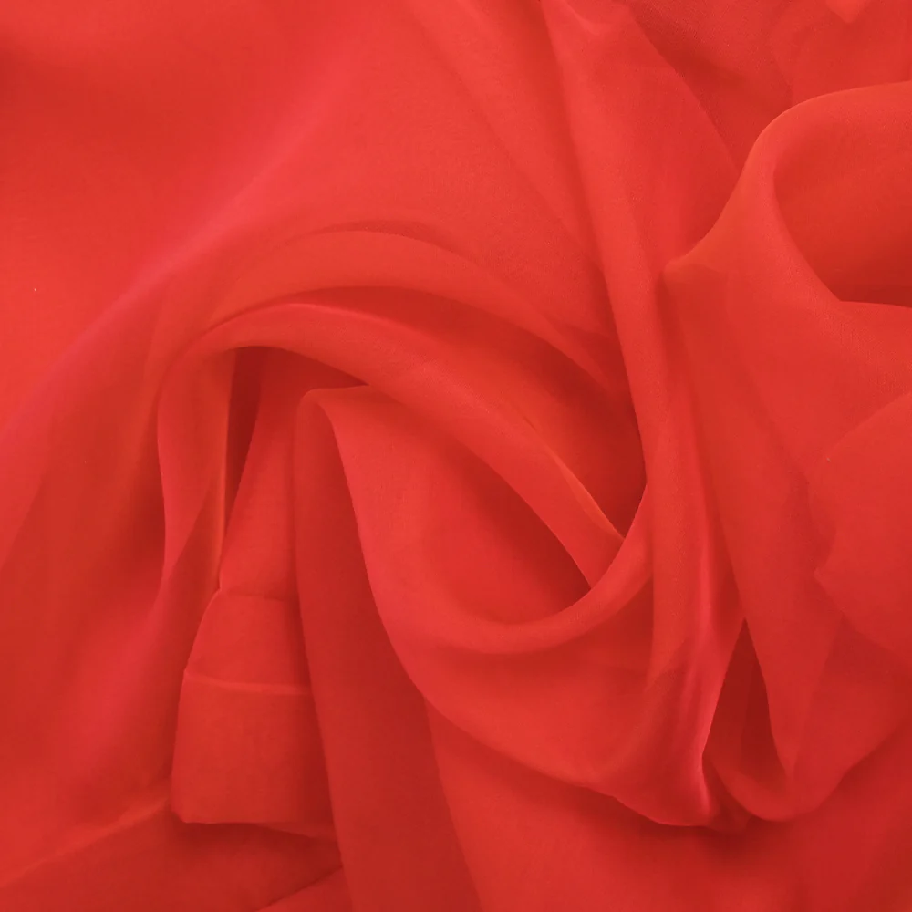 Mousseline de 100% soie unie rouge corail - Image 3