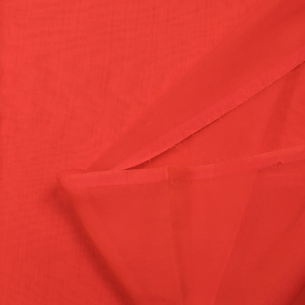 Mousseline de 100% soie unie rouge corail - Image 4