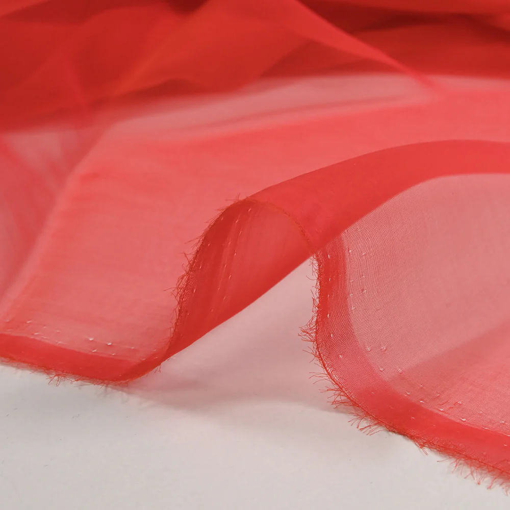Mousseline de 100% soie unie rouge corail - Image 5