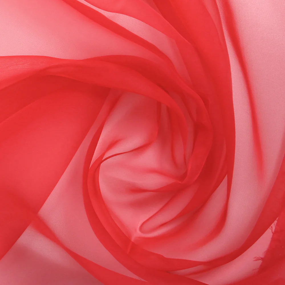 Mousseline de 100% soie unie rouge fraise - Image 2