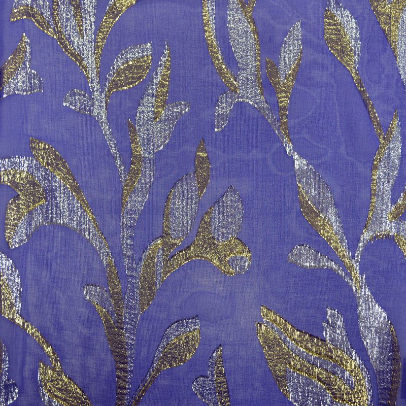 Mousseline de Soie dévorée Tlija or et argent fond bleu roi - Image 4