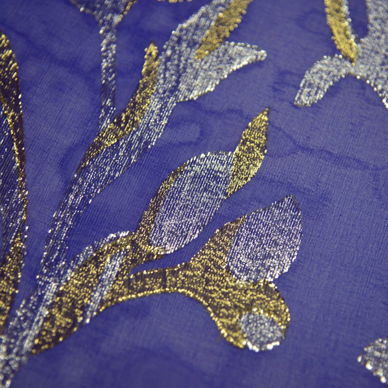 Mousseline de Soie dévorée Tlija or et argent fond bleu roi - Image 5